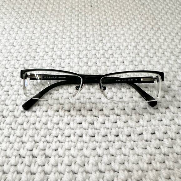 Police Italy Black Metal Half Exposed Frame Rectangular Eyeglasses Case V2906 - Picture 3 of 10